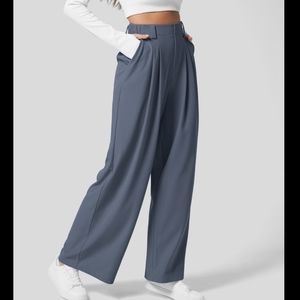 High Waisted Plicated Side Pocket Wide Leg Waffle Casual Pants